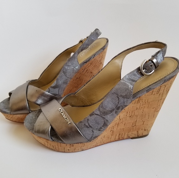 Coach Jesse Metallic Cork Wedges - Picture 6 of 9